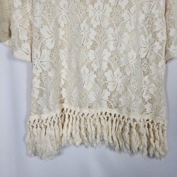 Honey Punch Women's 3/4 Flare Sleeve Lace Fringed Boho/Gypsy/Hippie Top Sz M - Picture 9 of 11